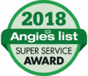 Green and white badge reads "2018 Angie's List Super Service Award" in bold, prominent text.